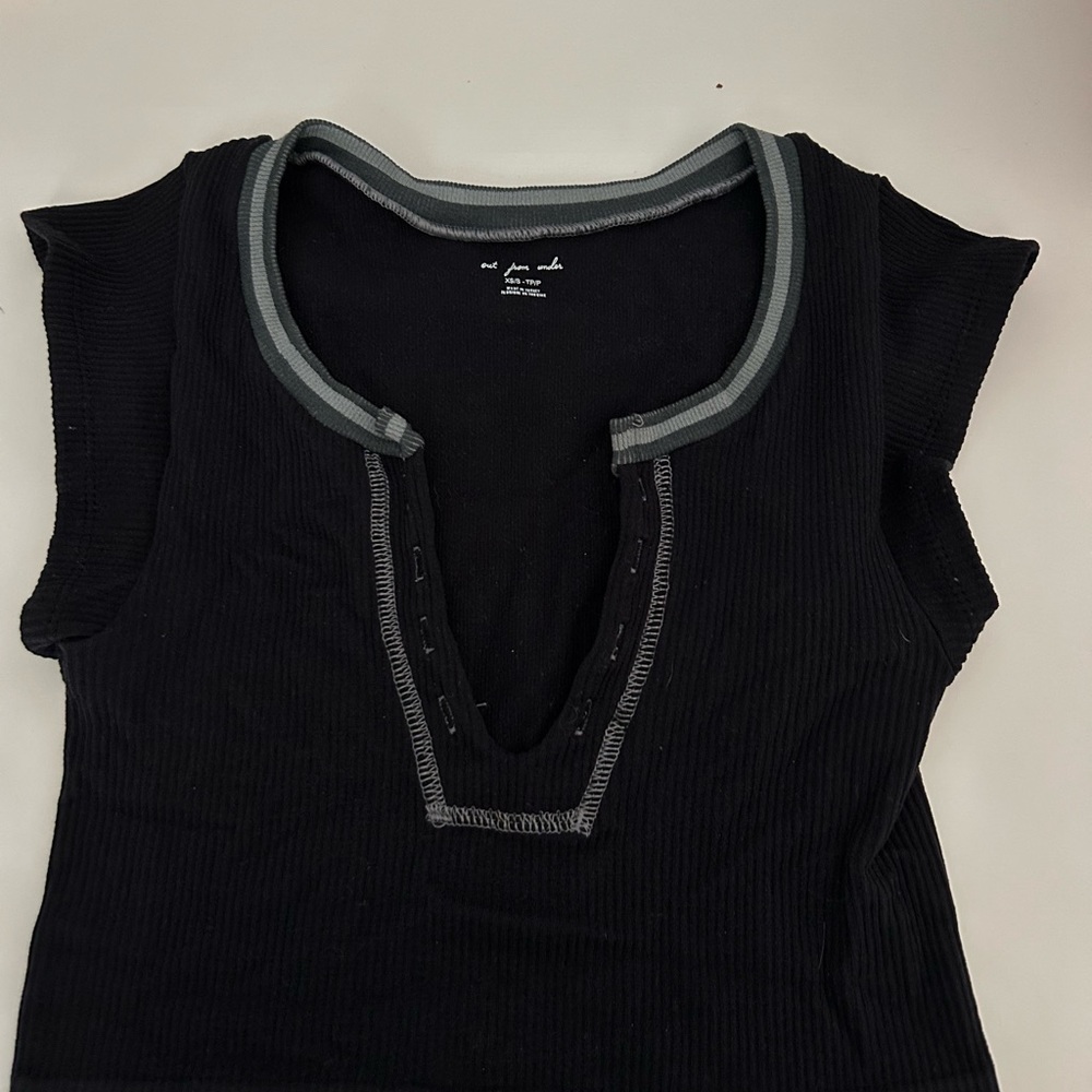 Urban Outfitters Black Cap Sleeve Cut Out Blouse